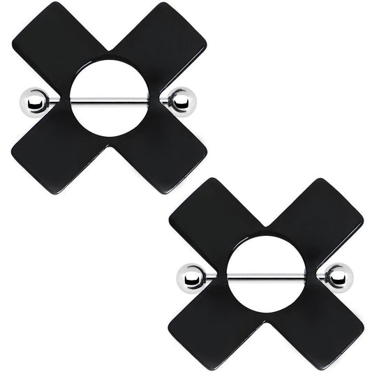 14G Black Acrylic X Nipple Shield Set