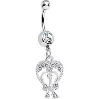 Crystalline Gem Love Tied in a Bow Heart Dangle Belly Ring