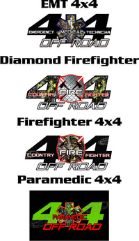 4x4 (EMS) Off Road Decal Stickers (x2) [Firefighter, EMT, and Paramedic]