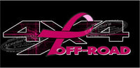 4x4 Off Road PINK Breast Cancer Ribbon Decal Stickers (x2)