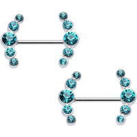 14G 5/8 Aqua Gem Steel Round Quintet Nipple Shield Set