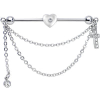 14G Clear Gem Love and Faith Heart Cross Industrial Barbell 38mm