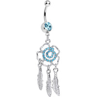 Aqua Gem Hypnotic Spiral Flower Dreamcatcher Belly Ring