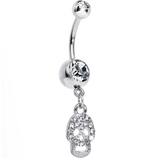 Crystalline Gem Paved Jolly Skull Dangle Belly Ring