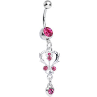 Pink Gem Swirling Vines and Hearts Dangle Belly Ring