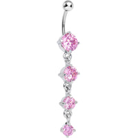 Pink Gem Radiant Quad Dangle Belly Ring