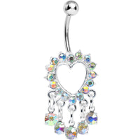 Aurora Gem Super Sparkle Drops and Hollow Heart Dangle Belly Ring