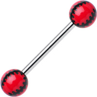 Red Acrylic Double Play Baseball Barbell Tongue Ring