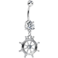 Clear CZ Shimmering Sailor Captain Wheel Dangle Belly Ring