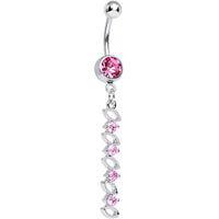 Pink CZ Hollow Almond Cascade Dangle Belly Ring