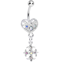 Aurora Gem Heart with Gothic Cross Dangle Belly Ring