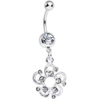 Crystalline Gem Summertime Open Flower Petal Dangle Belly Ring