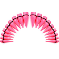 00G to 1 inch 18 Piece Bright Pink Acrylic Ear Stretching Taper Kit Set
