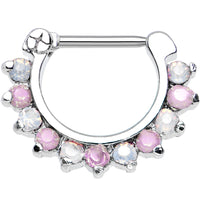 16G 5/16 Alluring Faux Opal and Pink Gem Septum Clicker