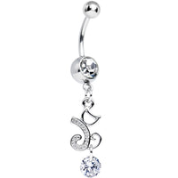 Clear Cubic Zirconia Falling Ribbon Swoosh Dangle Belly Ring