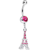 Pink Gem Paris is for Love Eiffel Tower Dangle Belly Ring
