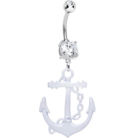 Clear Gem Sailor Bride White Anchor Dangle Belly Ring