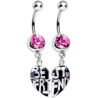 Pink Gem Best Friend in Harmony Heart Dangle Belly Ring Set