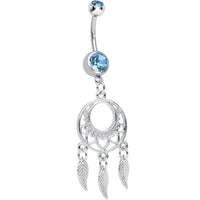 Aqua Double CZ Lost in Dreamland Dreamcatcher Dangle Belly Ring