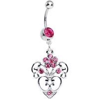 Pink Gem Flowering Heart Dangle Belly Ring