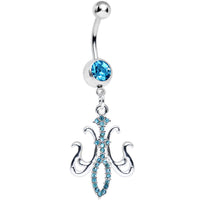 Aqua Gem Magnifique Fleur de Lis Dangle Belly Ring