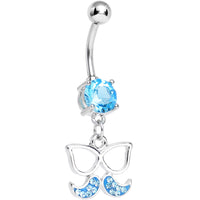 Aqua Gem Chichi Glasses and Paved Mustache Dangle Belly Ring