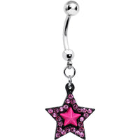 Pink Gem Pink Center Bellissima Black Star Dangle Belly Ring
