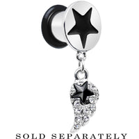 0G Clear Gem Angel Wing and Black Star Single Flare Dangle Plug
