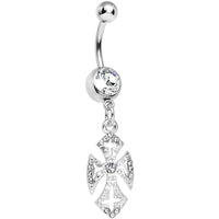 Clear Gem Ornate Heavenly Cross Dangle Belly Ring