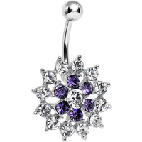 Purple Clear Cubic Zirconia Beauteous Blooming Flower Belly Ring