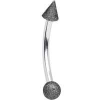 16G 3/8 Black Sandblasted Steel Curved Eyebrow Ring 3mm Cone