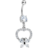 Clear Gem Hollow Heart Beautiful Butterfly Dangle Belly Ring