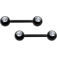 Front Gem Black Anodized Titanium Nipple Barbell Set