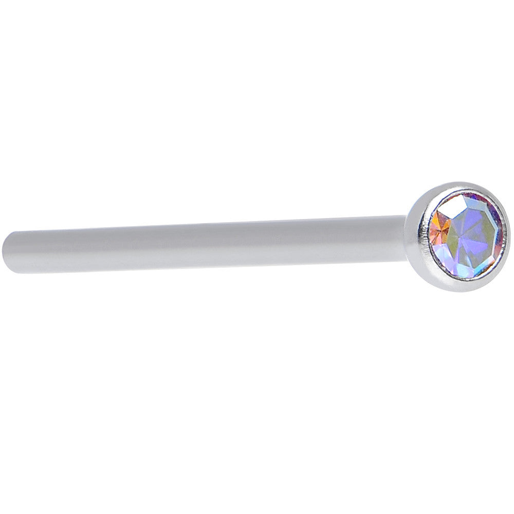 18G 3/4 Aurora CZ Steel Straight Fishtail Nose Ring 2mm