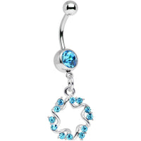 Aqua Gem Twinkling Six Pointed Star Dangle Belly Ring