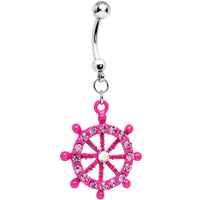Pink Gem Sea to Sea Pink Ship Wheel Dangle Belly Ring