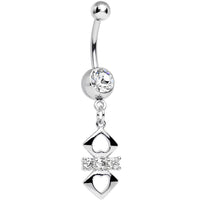 Clear Cubic Zirconia Double Heart Cut Out Dangle Belly Ring