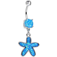 Blue Imitation Opal Carolina Starfish Dangle Belly Ring