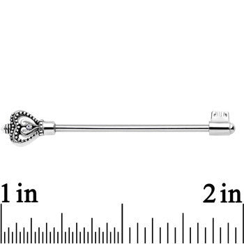 14G 925 Sterling Silver Clear Heart Key Industrial Barbell 32mm