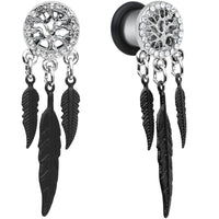 4G Clear Gem Steel Single Flare Tree of Life Dangle Plug Set