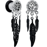 0G Clear Gem Steel Single Flare Tree of Life Dangle Plug Set