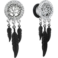 00G Clear Gem Steel Single Flare Tree of Life Dangle Plug Set