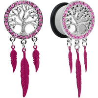 11/16 Pink Gem Steel Single Flare Tree of Life Dangle Plug Set