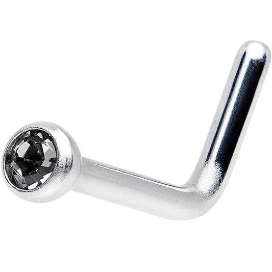 18G Black L-Shaped Nose Ring Created with Crystals