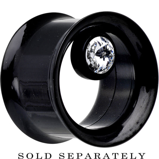 9/16 Black IP Clear CZ Double Flare Screw Fit Tunnel