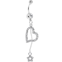 Clear Paved Heart and Star Dangle Belly Ring