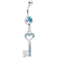 Aqua Gem Key to Unlock Love Dangle Belly Ring