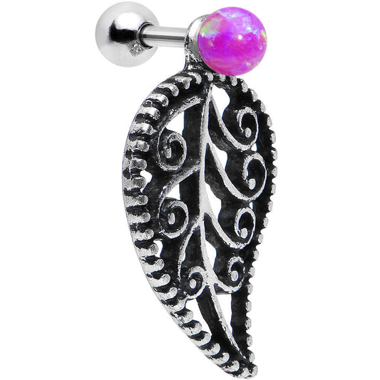 16G Pink Synthetic Opal Steel Leaf Cartilage Dangle Earring