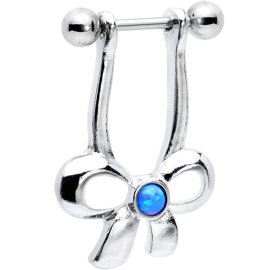 16G Blue Synthetic Opal Stainless Steel Bow Dangle Helix Earring
