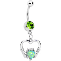 Green Gem Imitation Opal Claddagh Dangle Belly Ring